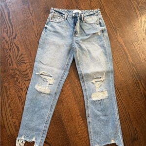 Classic Light Blue Distressed Straight Leg Jeans